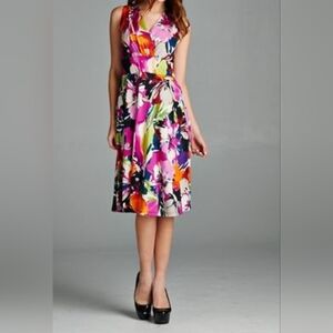 Shelby & Palmer Pink Multi Floral V-Neck Midi Dress